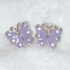 Lilac Purple Butterfly Rhinestone Tiny Stud Earrings